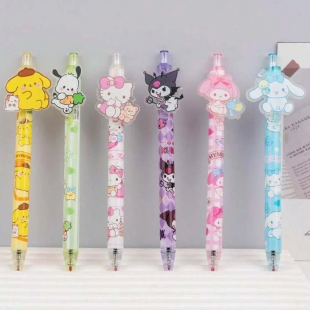 Set of 6, Hello Kitty & Friends Pens Sanrio Kuromi Melody Pom Cinnamoroll